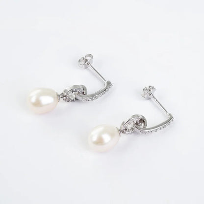 Bulk wholesale fashion statement cubic zirconia 925 sterling silver pearl dangle earrings