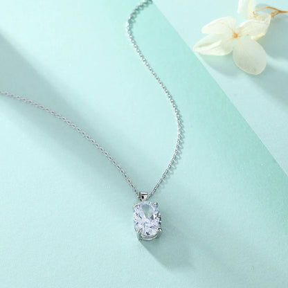 Classic Oval Cut 9*13mm Cubic Zirconia Gemstone Pendant Prong Setting Real Silver Necklaces for Women