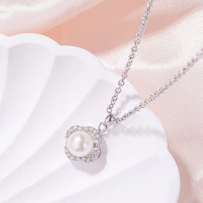 925 sterling silver love heart shape freshwater pearl drop pendant necklace with zircon diamond setting