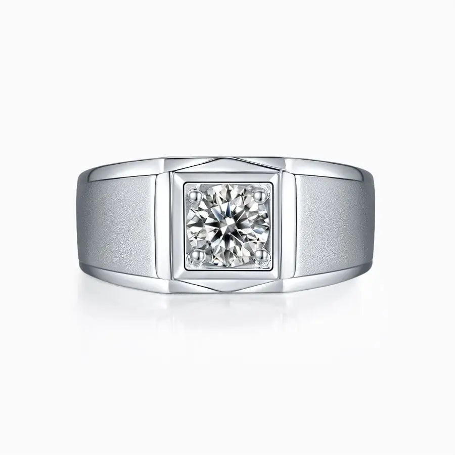 Men's 1 Carat Moissanite Ring in 925 Sterling Silver - Single Stone Wedding/Engagement/Anniversary Gift