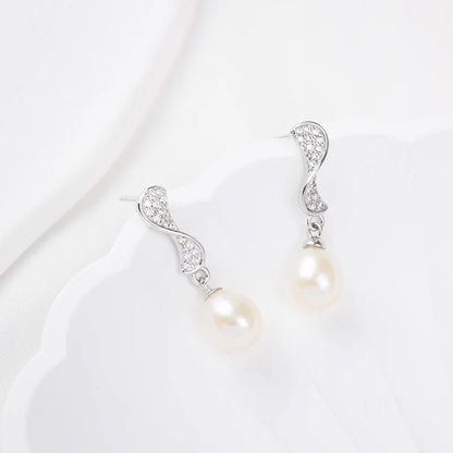 Unique statement crystal diamond setting 925 sterling silver freshwater pearl dangle drop earrings
