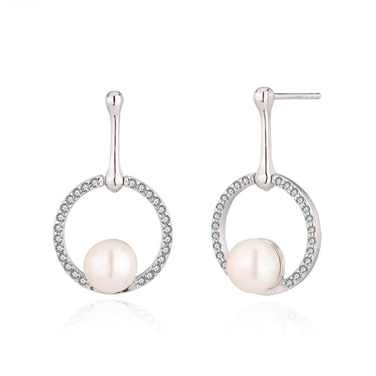 Elegant 925 Sterling Silver Classic Pearl Drop Earrings Women Fashion Cubic Zirconia Rhodium Plated  For Girls 2024