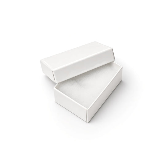 Open white glossy slim bracelet cotton-filled jewelry box with white protective insert, 100-piece pack