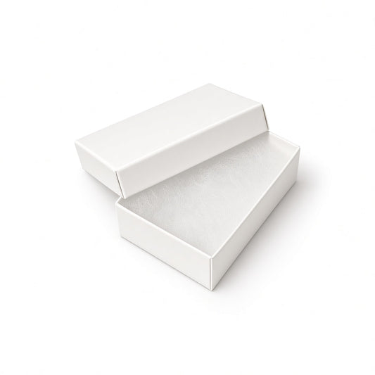Open white glossy medium pendant cotton-filled jewelry box with white protective insert, 100-piece pack