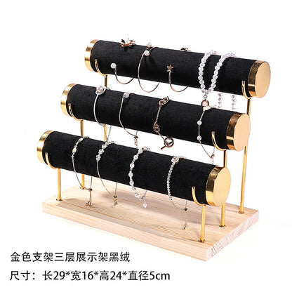 Creative jewelry rack wooden bracelet rack gold three-layer bracelet display rack display bracelet rack watch storage rack