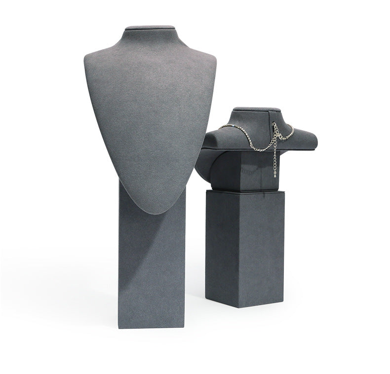Gray Microfiber Necklace Display Bust Stand