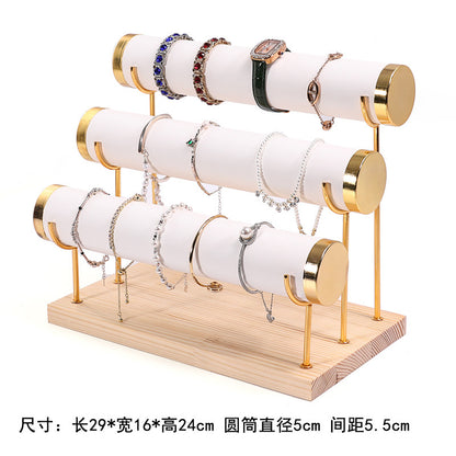 Creative jewelry rack wooden bracelet rack gold three-layer bracelet display rack display bracelet rack watch storage rack