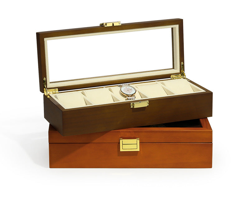 Solid Wood 5-Slot Watch Box with Lid, Watch Display Case & Organizer