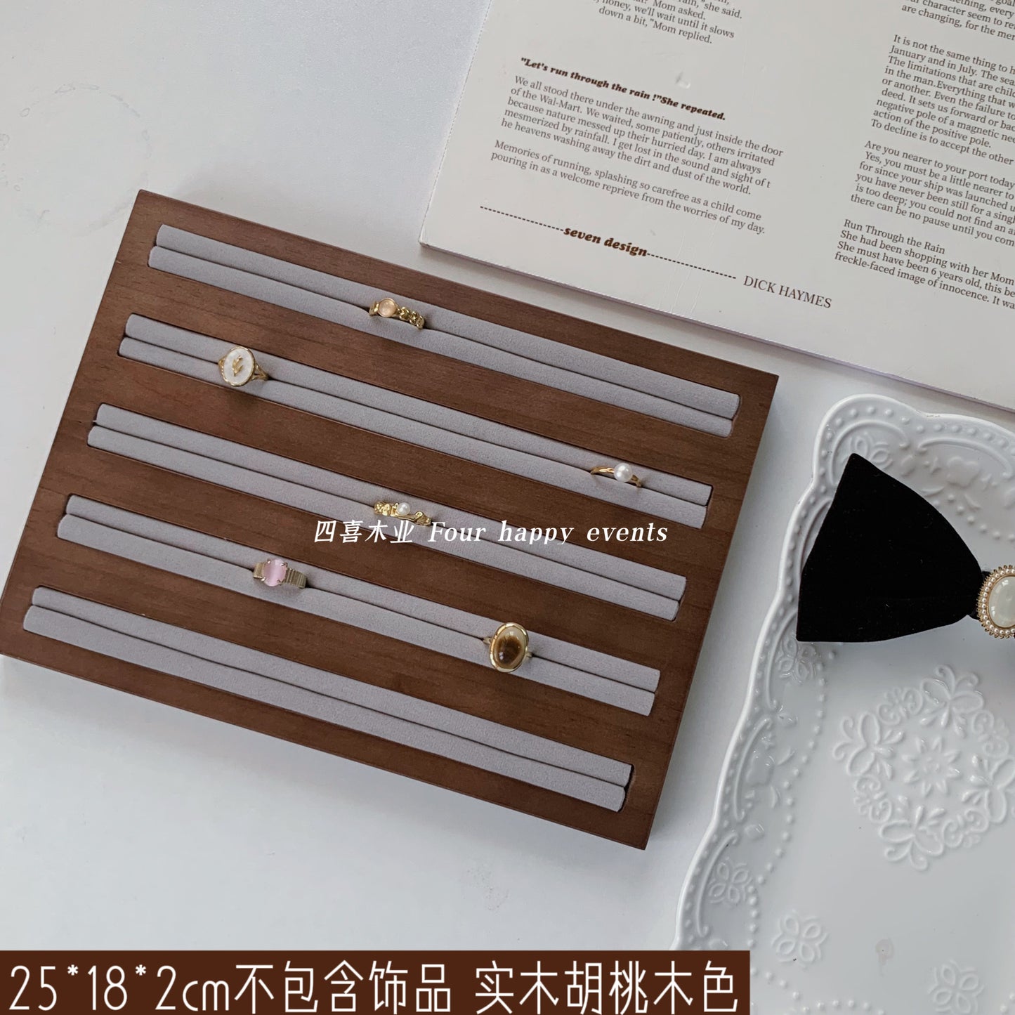 Custom Walnut Wood Ring Display Trays with 25 Slots
