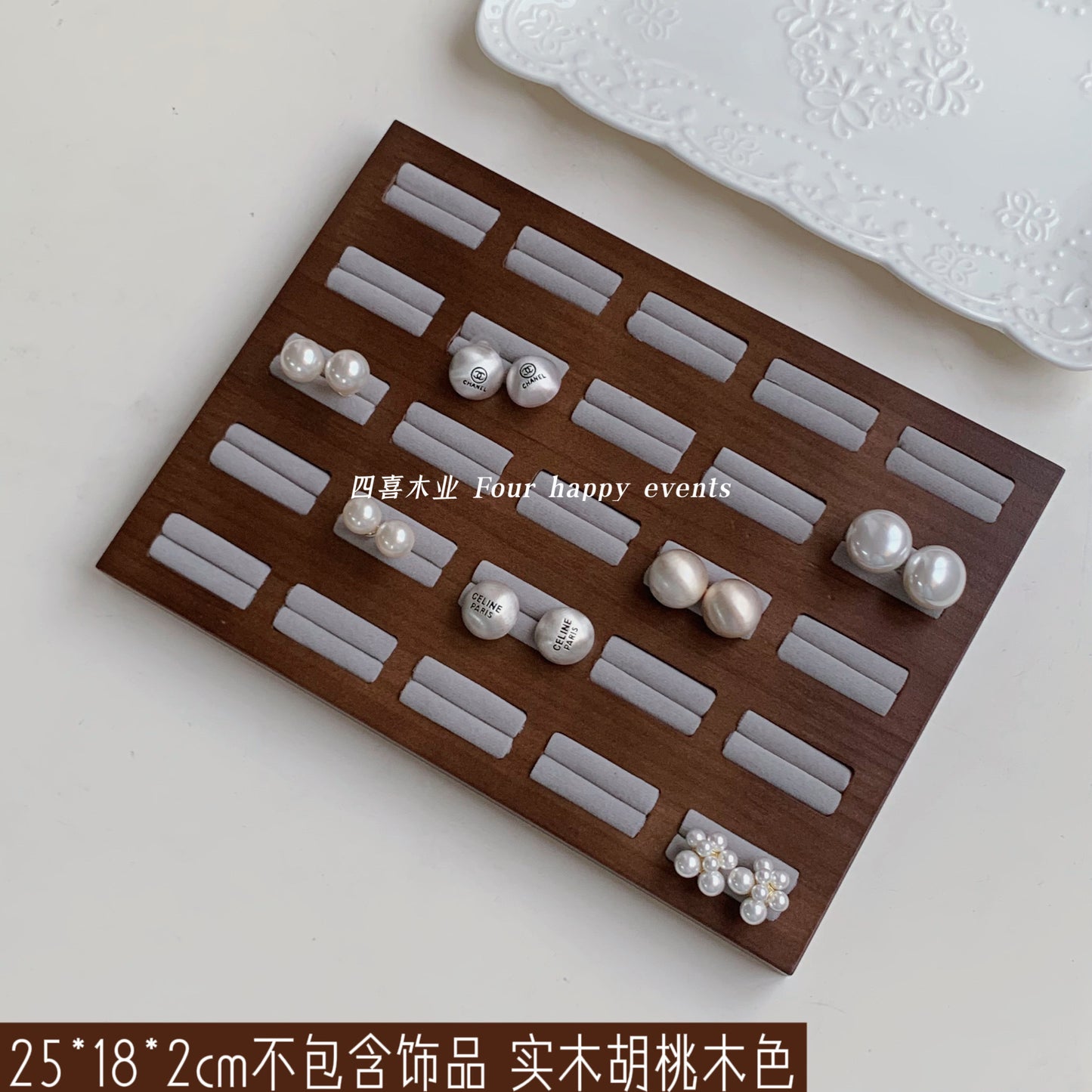 Custom Walnut Wood Ring Display Trays with 25 Slots