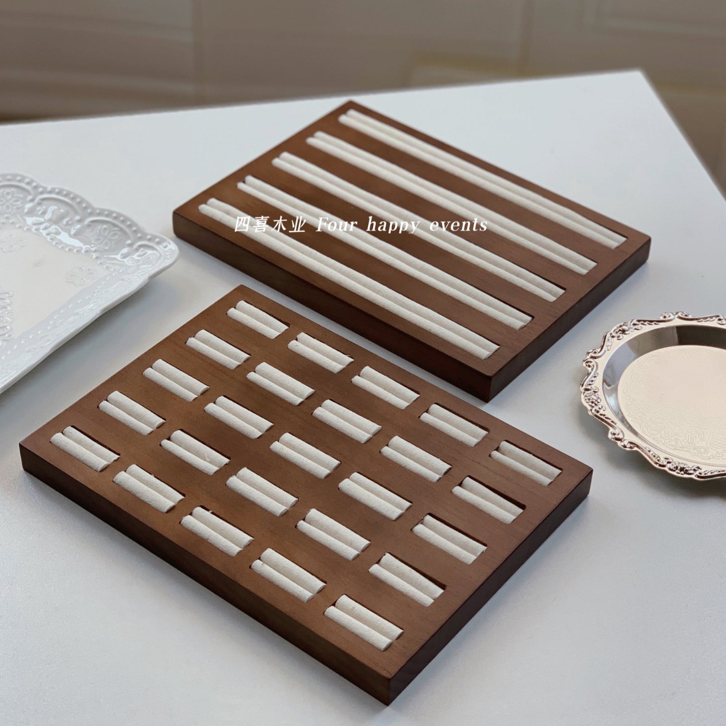 Custom Walnut Wood Ring Display Trays with 25 Slots