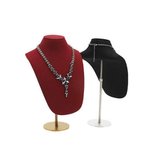 Velvet Necklace Bust Display Stand - Adjustable Mannequin for Jewelry Showcase