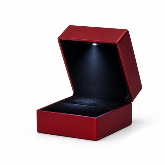 Red ring box for engagement rings, wedding bands, and proposal gifts