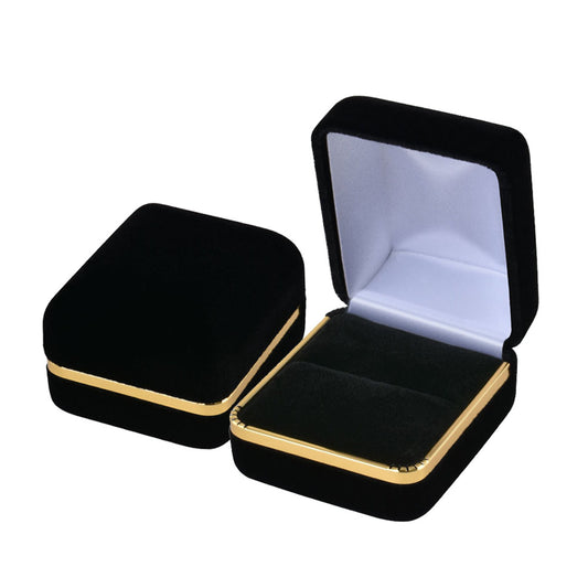 12PCS (SR3-BK) Black Velvet Ring Boxes With Gold Trim