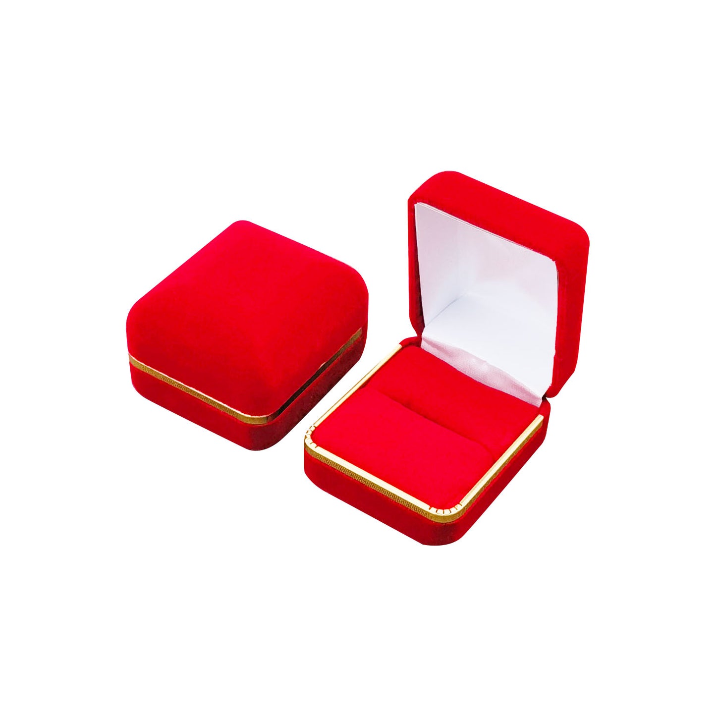12PCS Red Velvet Ring Boxes With Gold Trim