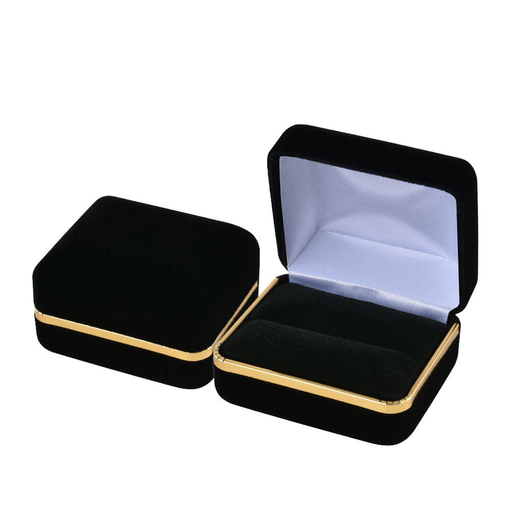 12PCS Black Velvet Double Ring Boxes with Gold Trim