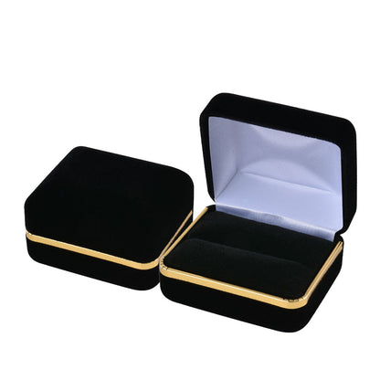 12PCS Black Velvet Double Ring Boxes with Gold Trim