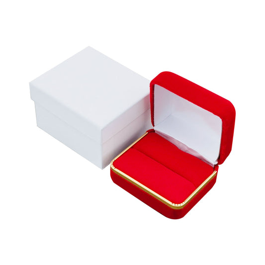 12PCS Red Velvet Double Ring Boxes with Gold Trim