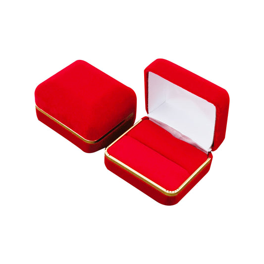 12PCS Red Velvet Double Ring Boxes with Gold Trim