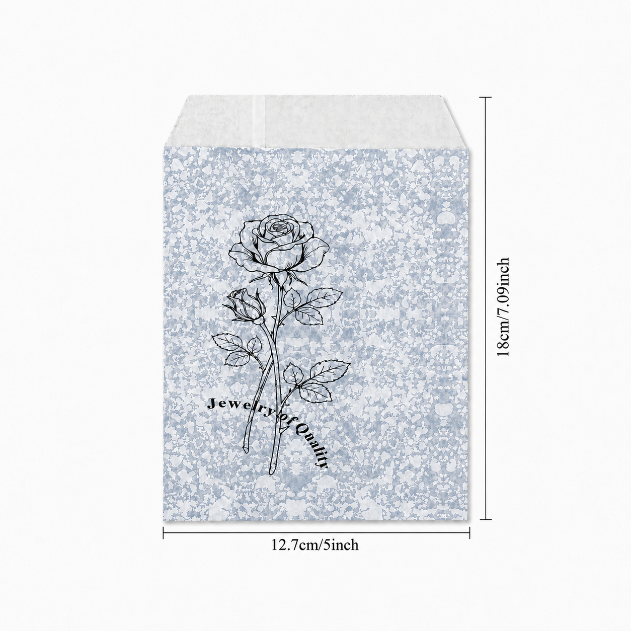 Silver Rose Self-Seal Jewelry Paper Envelopes – 5 × 7 in, 100 Pack