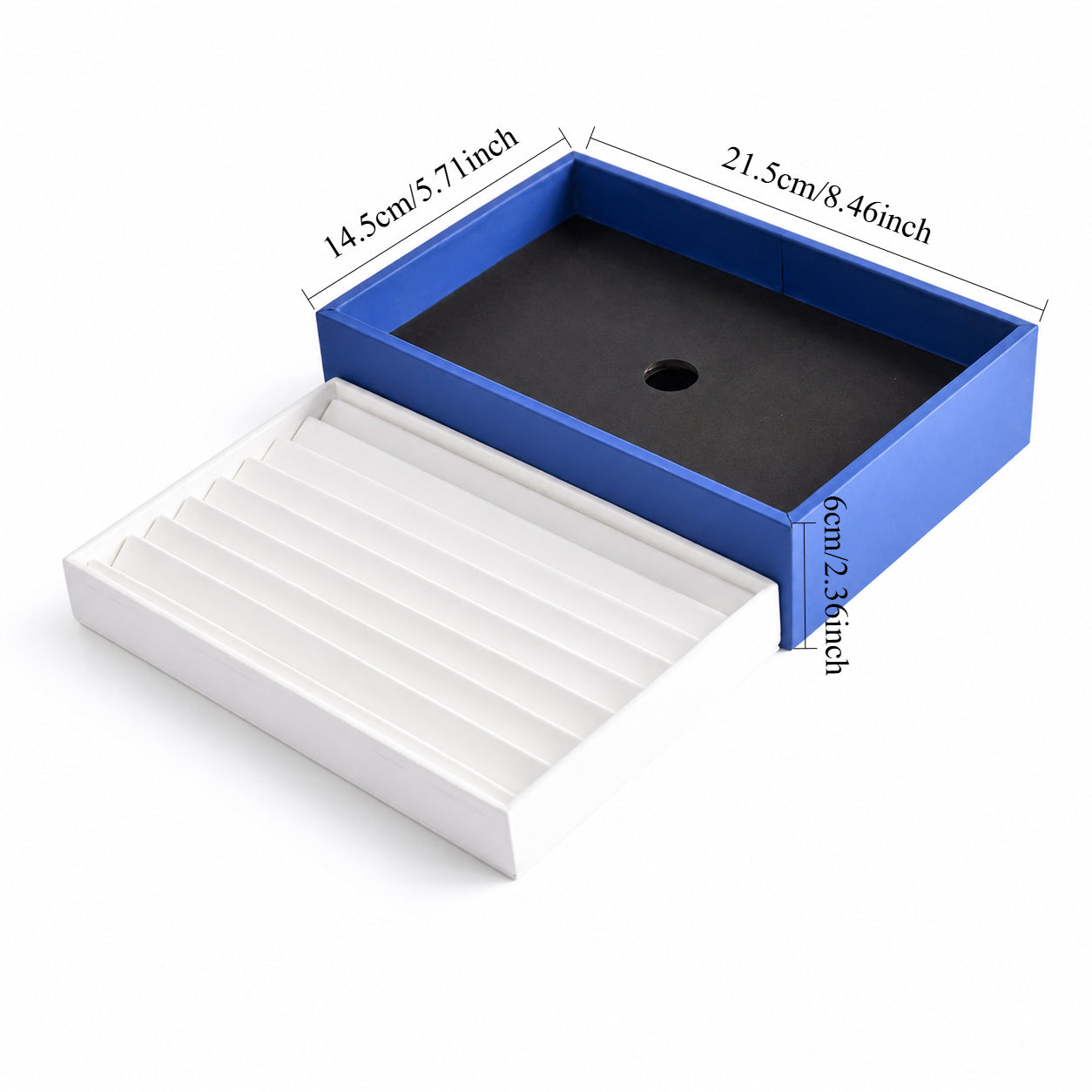 Deep bracelet display tray measuring 21.5 by 14.5 by 6 cm