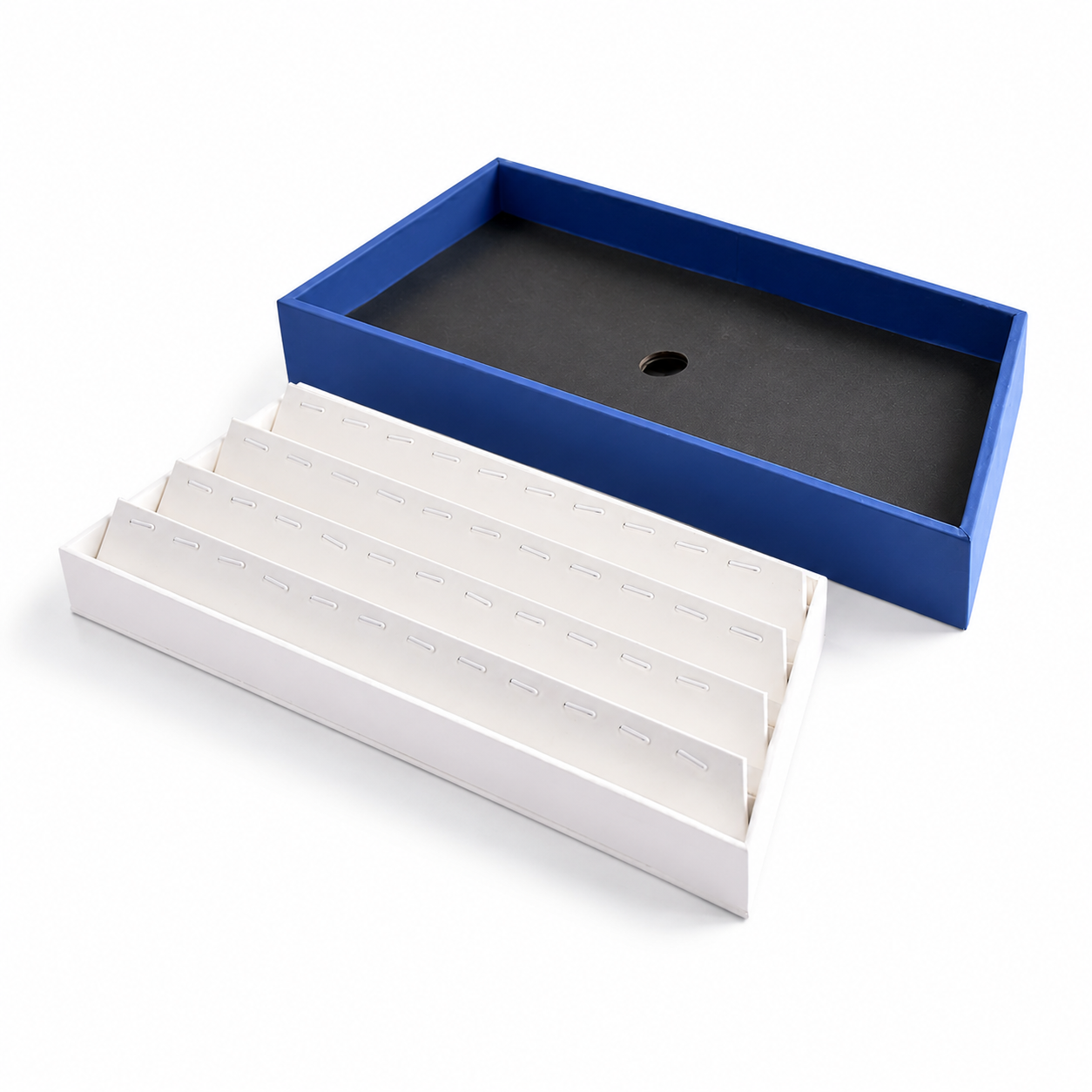 White four-row jewelry insert with seven pendant positions per row