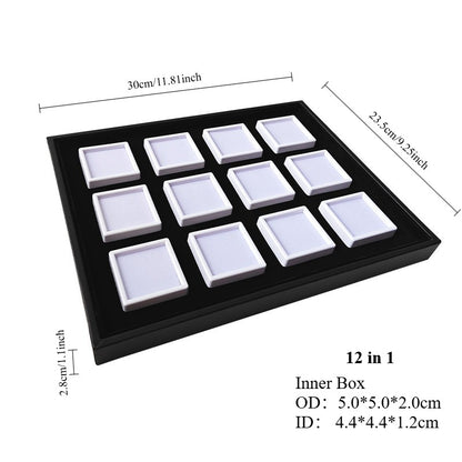 Bare stone box acrylic square plastic jewelry ring plate display PU leather tray colored gem box sample box storage