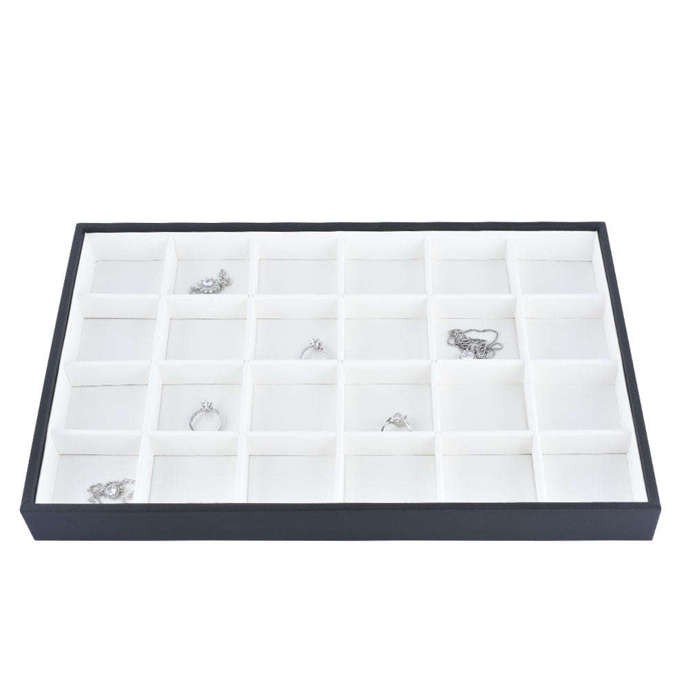 24 Squares White PU Jewelry Tray