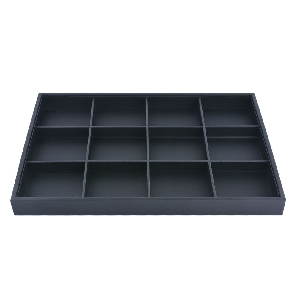 12 Compartment Black PU Jewelry Display Tray