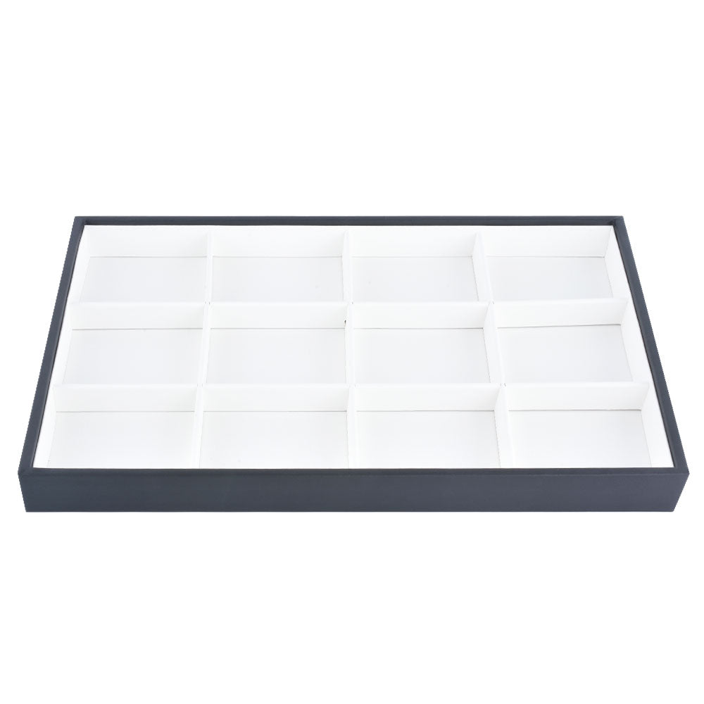 12 Compartment White PU Jewelry Display Tray