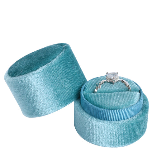 Light Blue Fashion Small Cylindrical Velvet Boxes