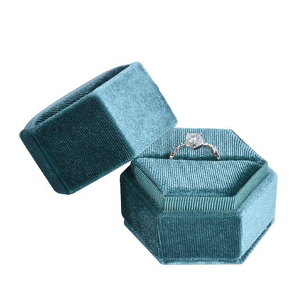 Cyan Hexagonal Ring Velvet Box