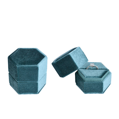 Cyan Hexagonal Ring Velvet Box