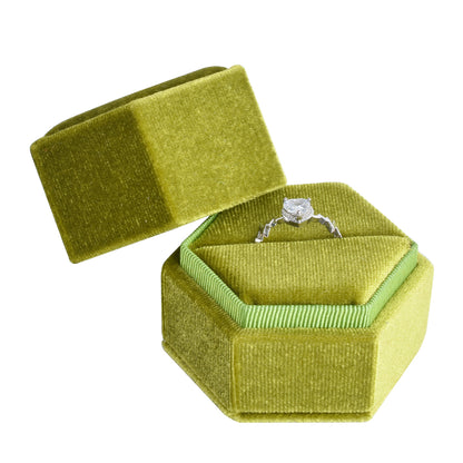 Green Hexagon Ring Velvet Box