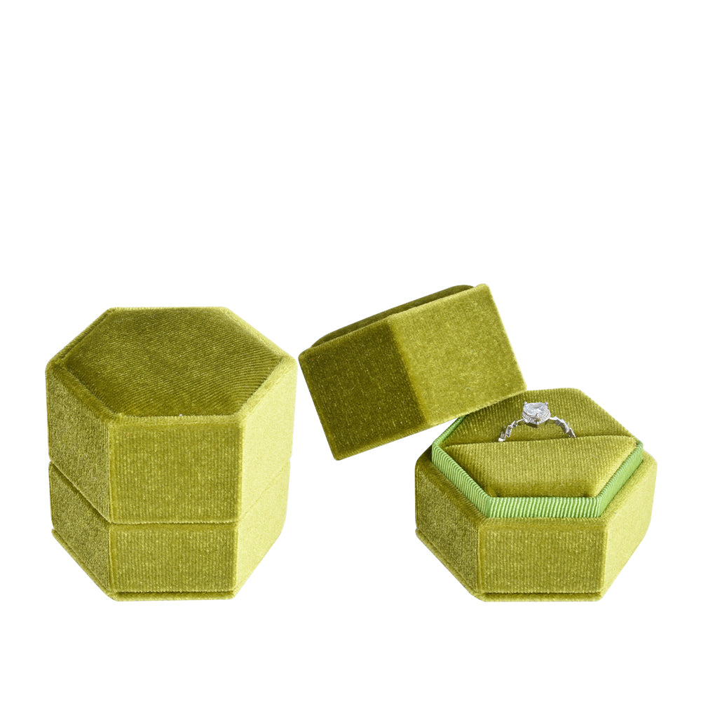 Green Hexagon Ring Velvet Box