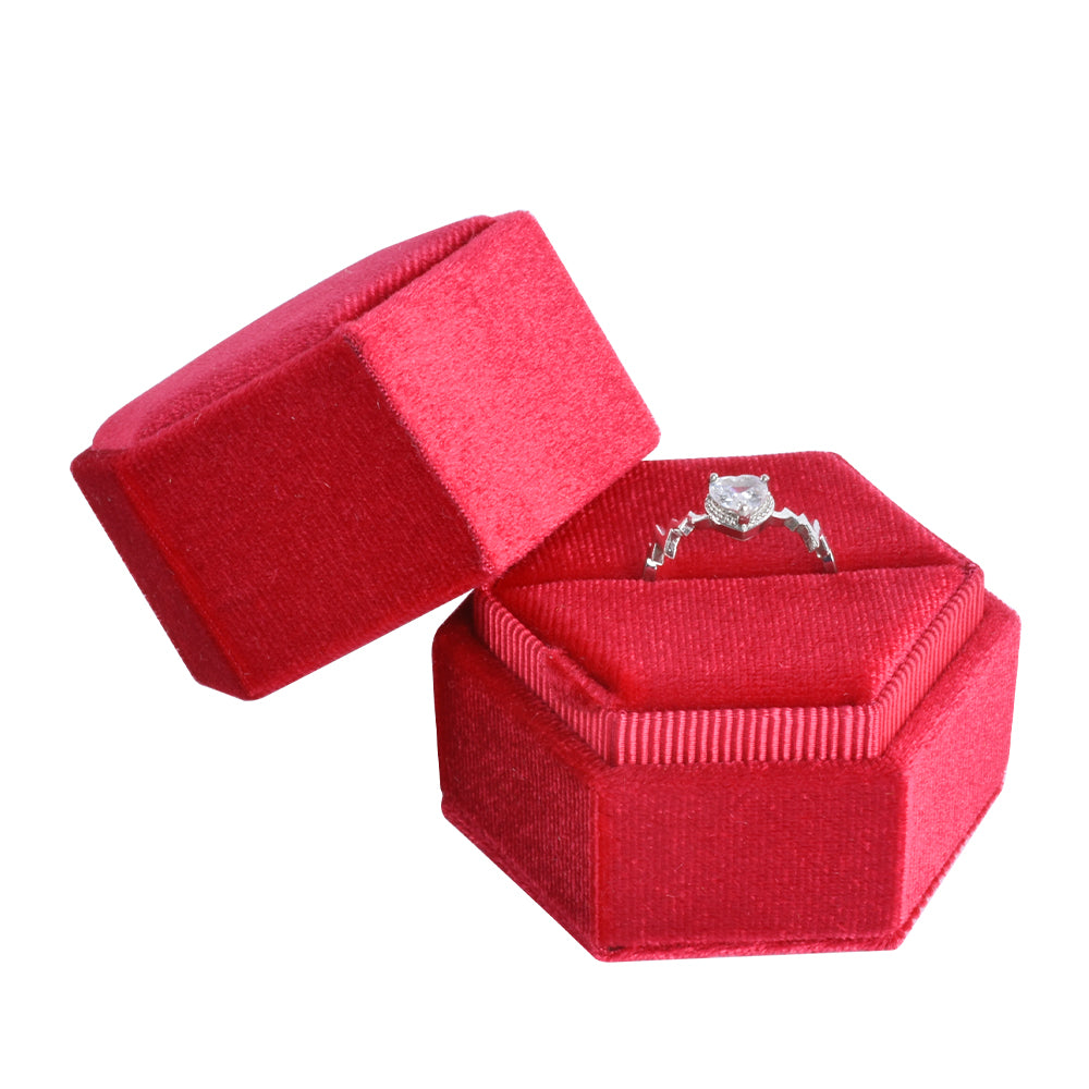 Red Hexagon Ring Velvet Box