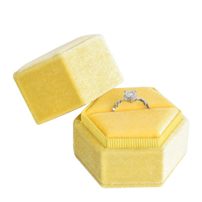 Yellow Small Hexagonal Ring Velvet Boxes