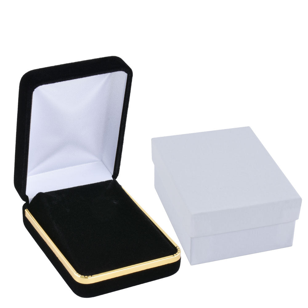 Black Velvet Pendant Earring Necklace Boxes With Gold Trim ，Price For 12PCS