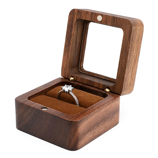 Square Wooden Single Ring Box With Window