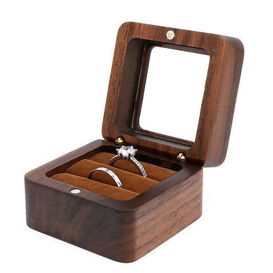 Square Wooden Double Ring Box With Window