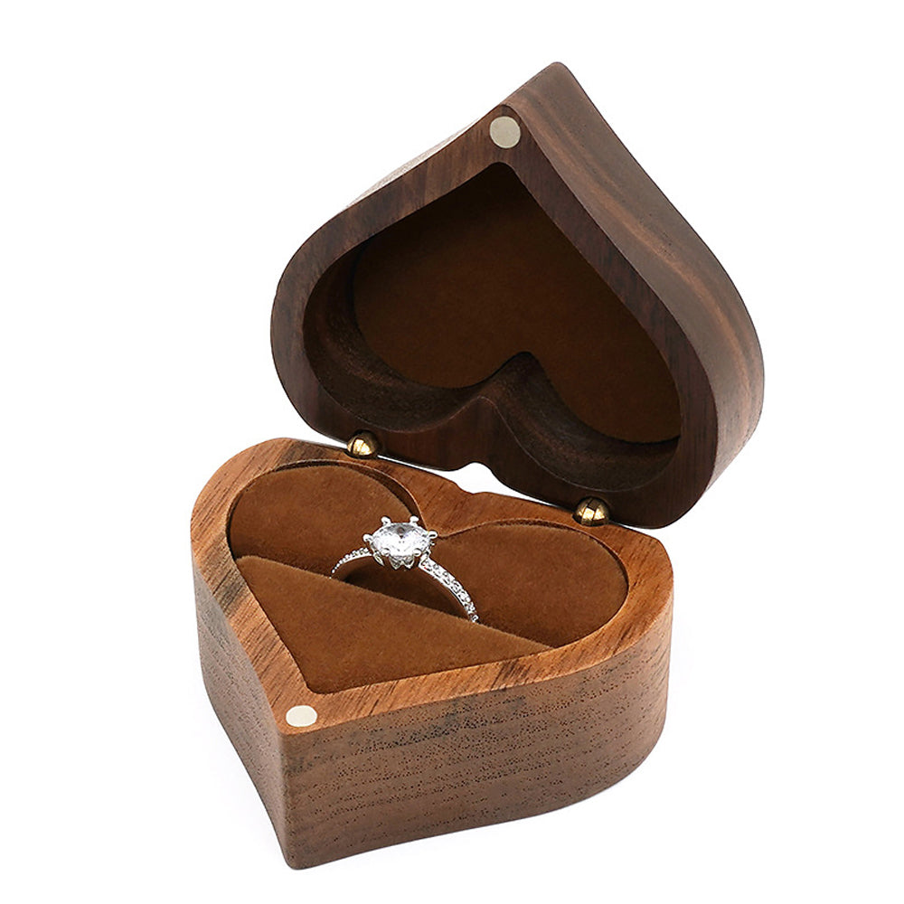 Heart Shape Wooden Single Ring Box