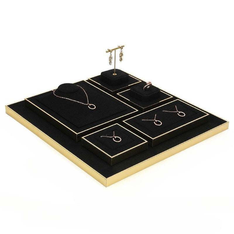 Black Microfiber Jewelry Display Set for Necklace, Ring & Earring Stand