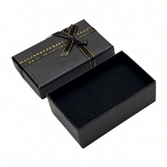 Open black B2632 bow jewelry gift box with black interior