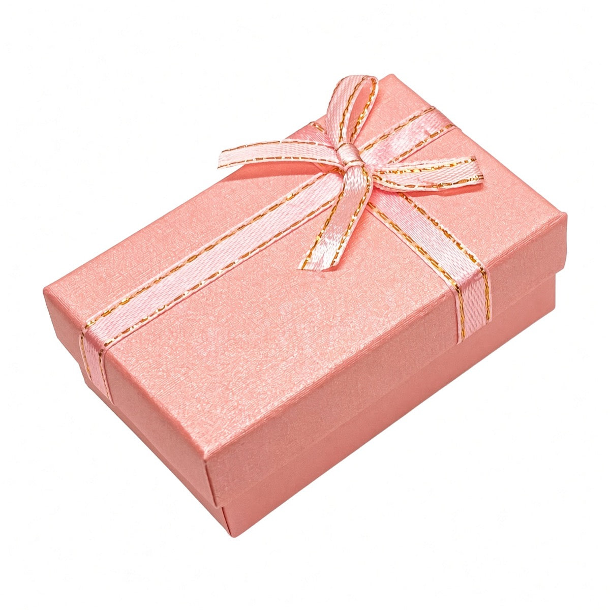 Closed pink B2632 bow jewelry gift box on a pure white background