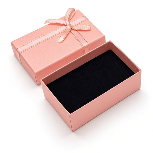 Open pink B2632 bow jewelry gift box with black interior