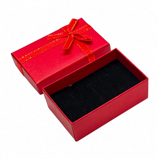Open red B2632 bow jewelry gift box with black interior