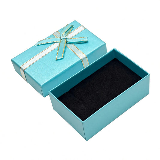 Open Tiffany blue B2632 bow jewelry gift box with black interior