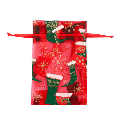 50PCS 100PCS 10x15 13x18CM Christmas Drawstring Organza Bag Jewelry Chocolate Party Gift Packaging Bag