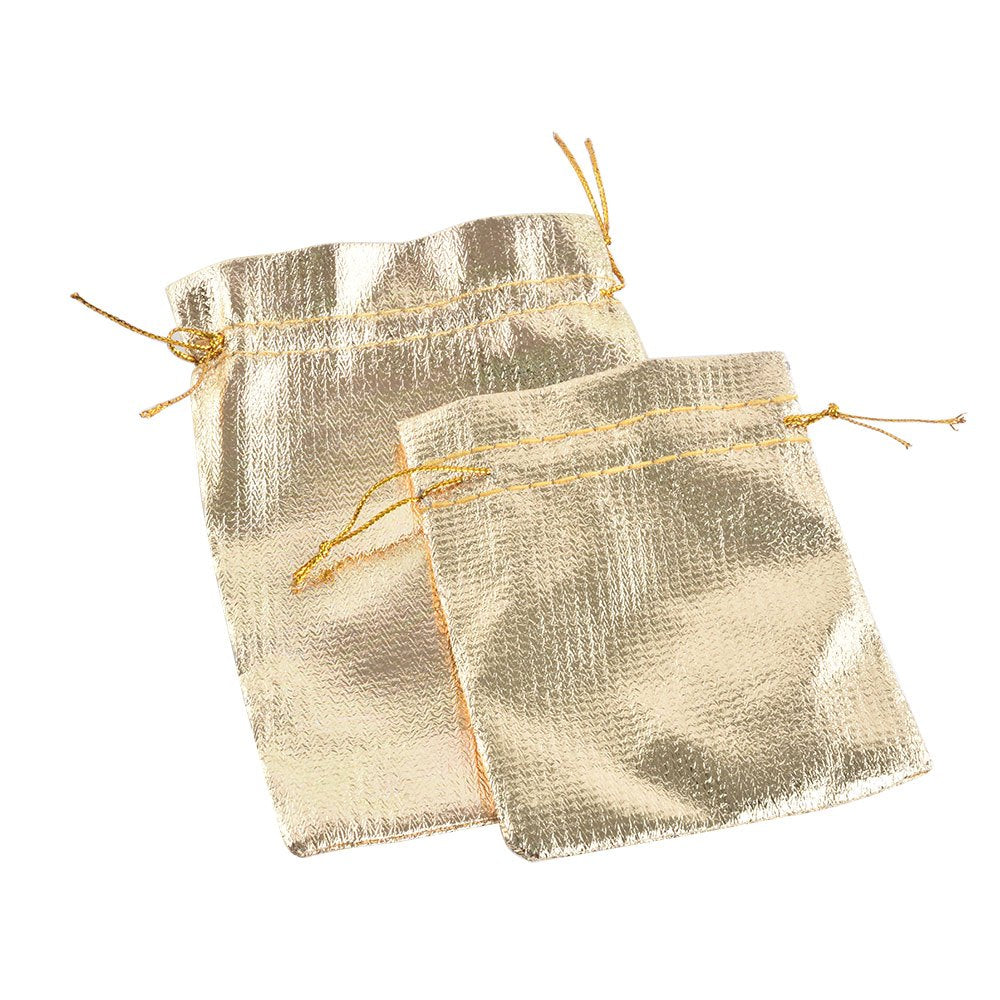100PCS 7x9 9x12cm Jewelry Packaging Bags Gold Foil Cloth Drawstring Candy Bags Adjustable Gift Packaging Bags for Packaging, Organizing, Storage
