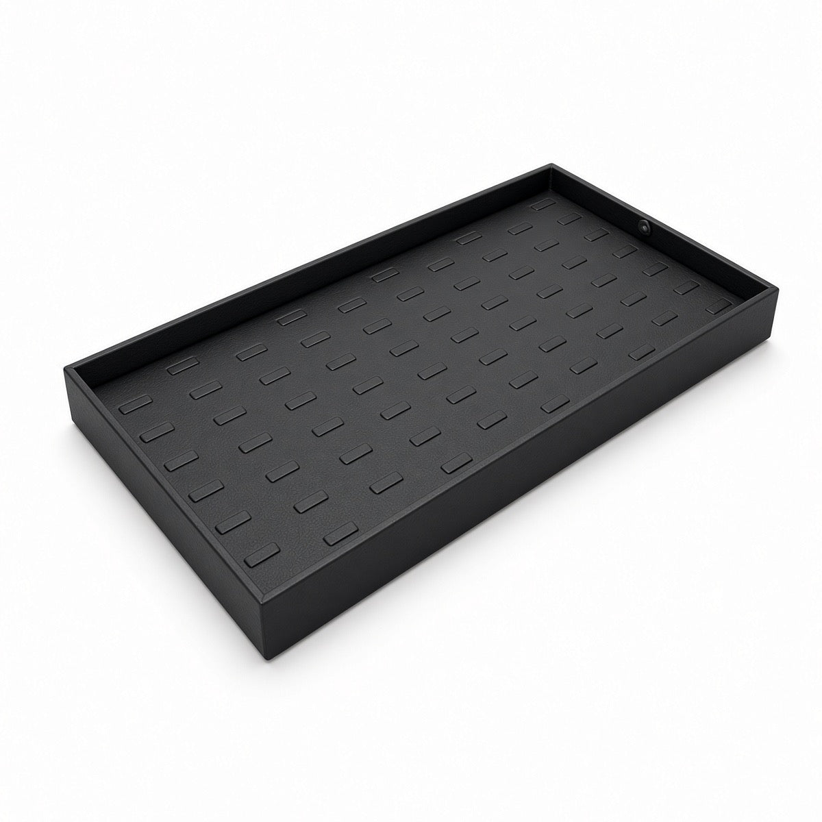 Black 56-slot ring display tray angled view